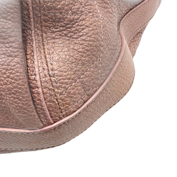 Auth Christian Dior Cannage Quilted Metallic Mauve Pink Leather Bee Hobo Tote - Picture 9 of 15